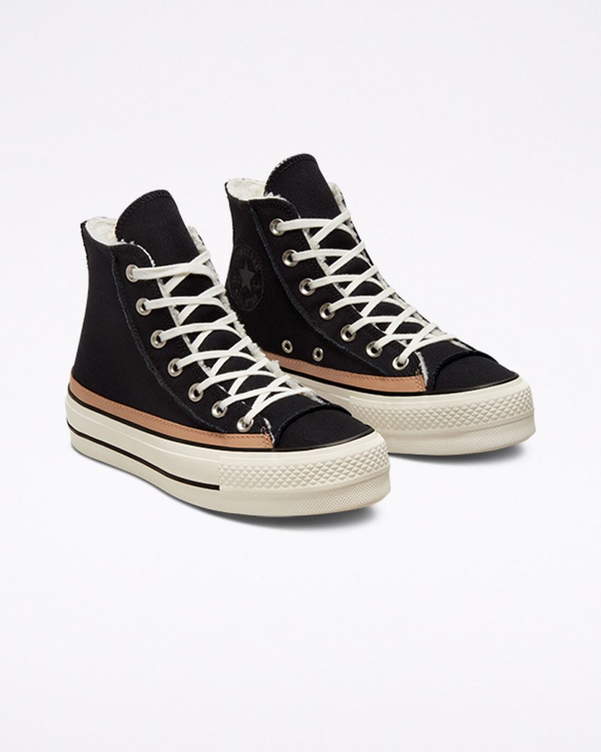 Women's Converse Chuck Taylor All Star Lift Raw Edge High Top Platform Shoes Black / Brown | AU 6E108Y